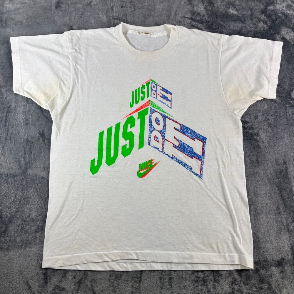 Vintage 80s Nike "Just Do It" Graphic T-Shirt L Screen Stars Single Stitch RARE